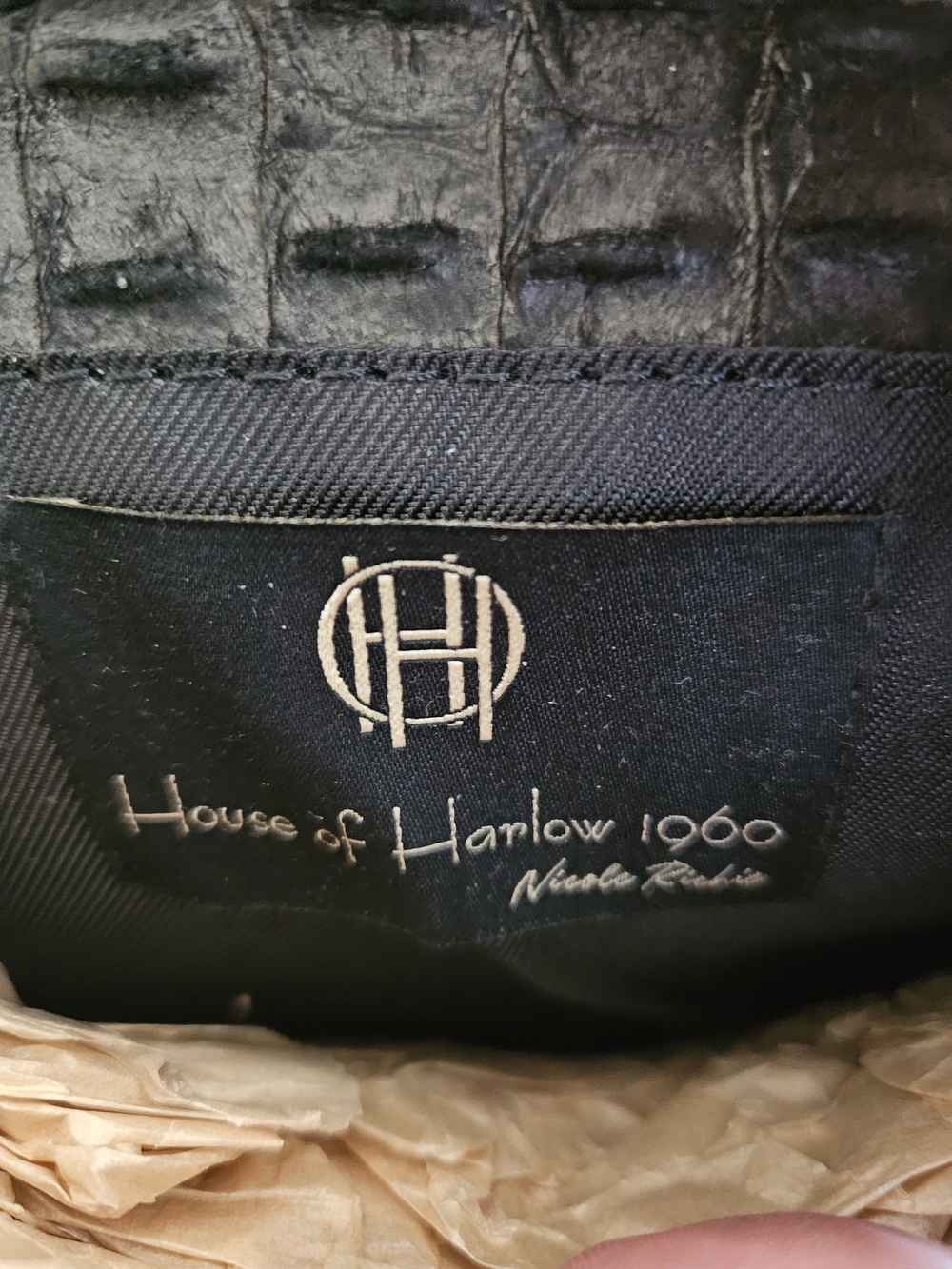 NEW House of Harlow 1960 Black 100% Real Italian Leather Croc Chain Clutch Purse - Picture 5 of 9